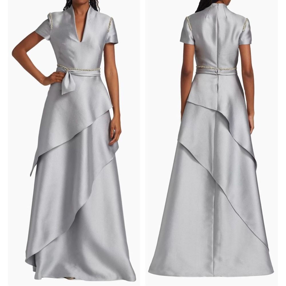 Reem Acra Tiered Short-Sleeve Gown Size M $2395